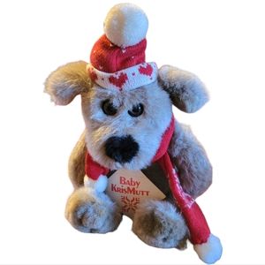 VTG KRISMUTT STUFFED GRAY DOG RED HAT MITTENS BIG BROWN